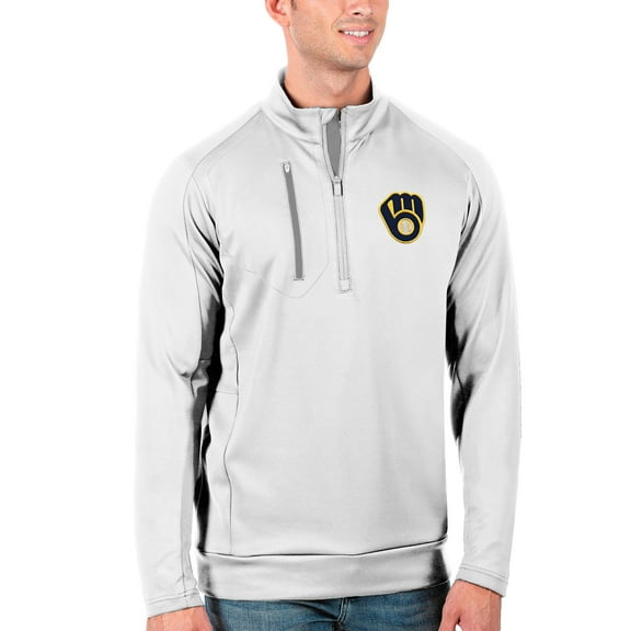 Men's Antigua White Milwaukee Brewers Generation Quarter-Zip Pullover Jacket
