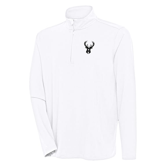 Men's Antigua White Milwaukee Bucks Hunk Quarter-Zip Top