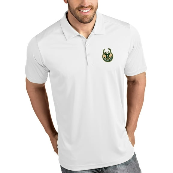 Men's Antigua White Milwaukee Bucks Tribute Polo