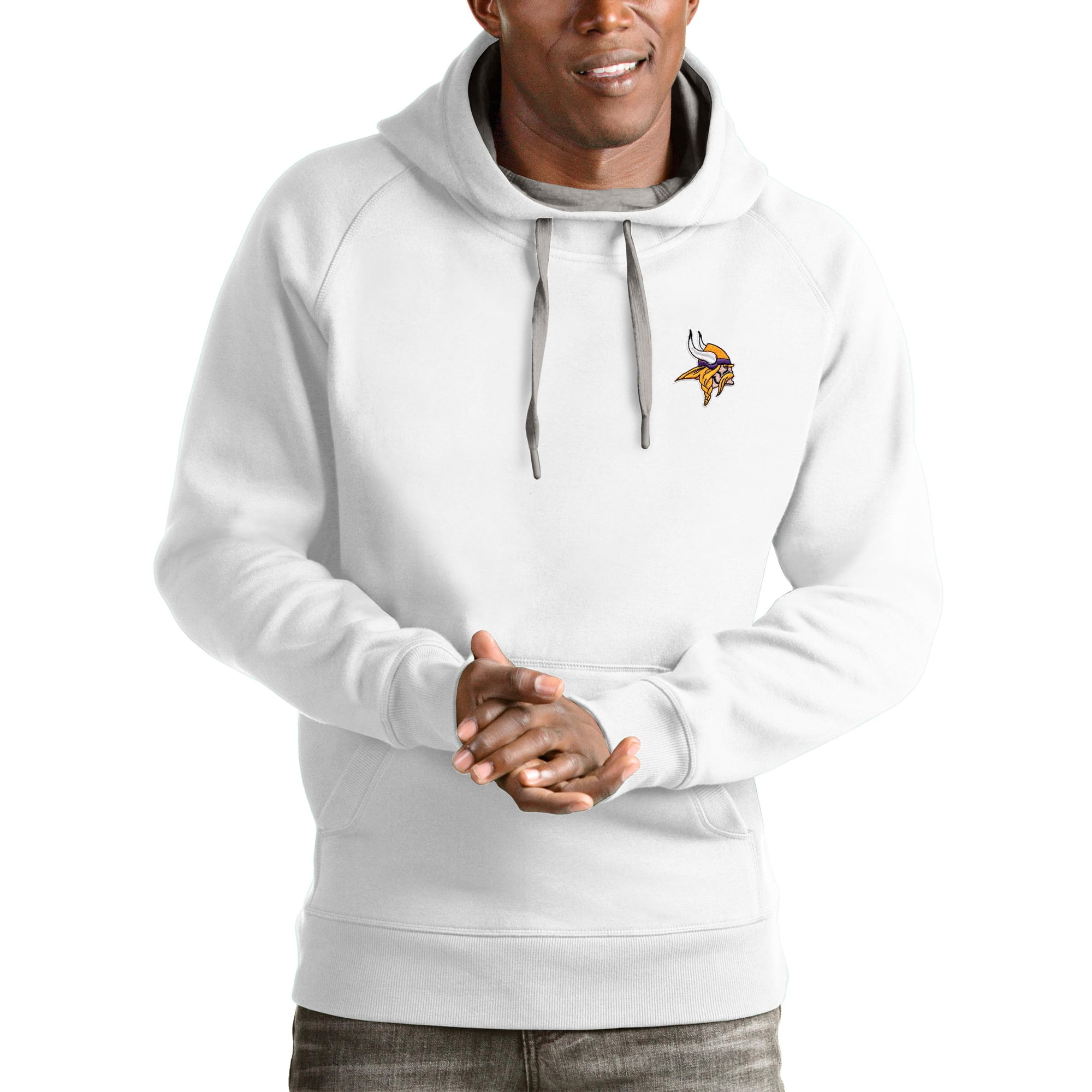 Men s Antigua White Minnesota Vikings Logo Victory Pullover Hoodie