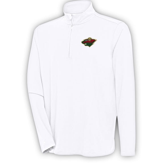 Men's Antigua White Minnesota Wild Hunk Quarter-Zip Pullover Top