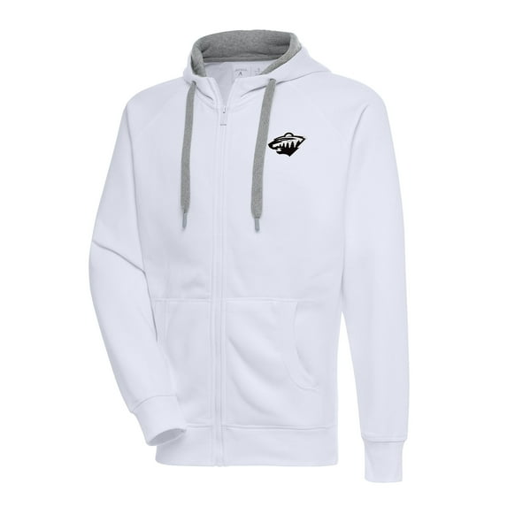 Men's Antigua White Minnesota Wild Metallic Logo Victory Full-Zip Hoodie