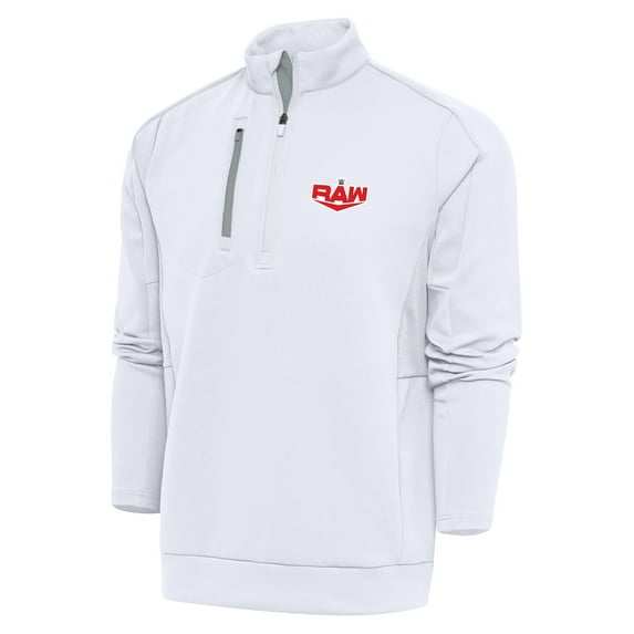 Men's Antigua White Monday Night RAW Generation Quarter-Zip Pullover Top