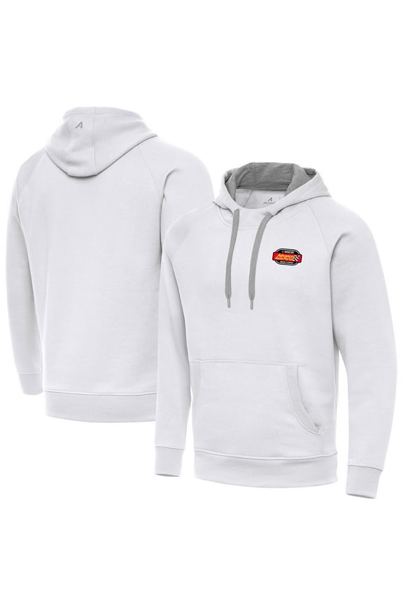 Men's Antigua White NASCAR Advanced Auto Parts Victory Raglan Pullover Hoodie