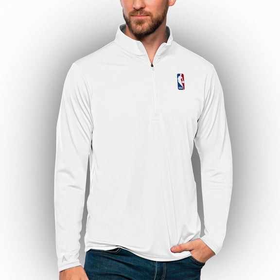 Men's Antigua White NBA Tribute Quarter-Zip Pullover Top