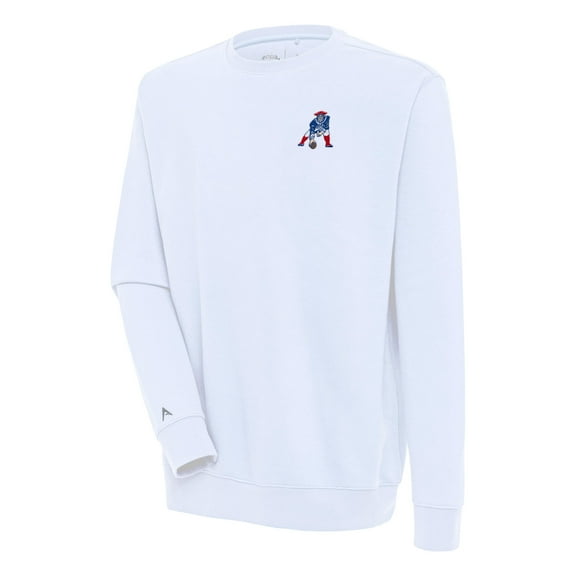 Men's Antigua White New England Patriots Throwback Logo Victory Pullover Sweatshirt