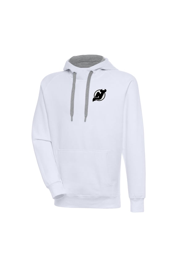 Men's Antigua  White New Jersey Devils Metallic Logo Victory Pullover Hoodie