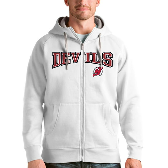 Men's Antigua White New Jersey Devils Wordmark Victory Full-Zip Hoodie