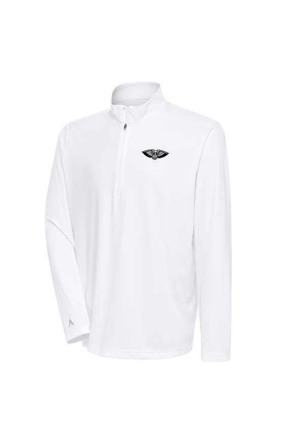 Men's Antigua White New Orleans Pelicans Metallic Logo Tribute Quarter-Zip Top