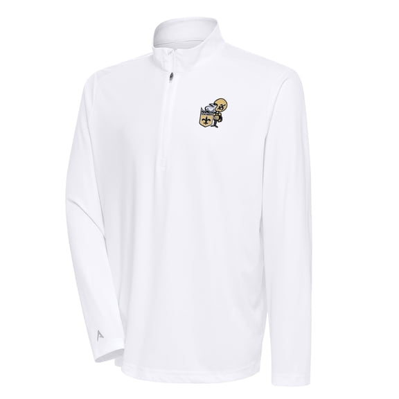 Men's Antigua White New Orleans Saints Team Logo Throwback Tribute Quarter-Zip Pullover Top
