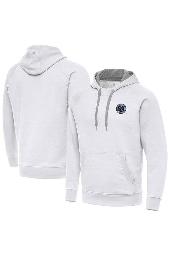 Men's-Antigua  White New York City FC Victory Fleece Raglan Pullover Hoodie