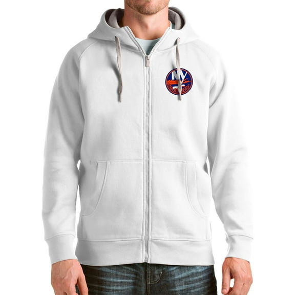 Men's Antigua White New York Islanders Logo Victory Full-Zip Hoodie