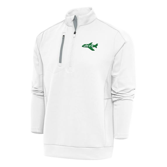 Men's Antigua White New York Jets Team Logo Throwback Generation Quarter-Zip Pullover Top