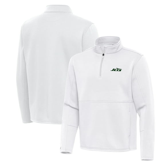 Men's Antigua White New York Jets Twist Quarter-Zip Pullover Jacket