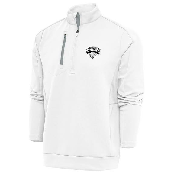 Men's Antigua White New York Knicks Metallic Logo Generation Quarter-Zip Top