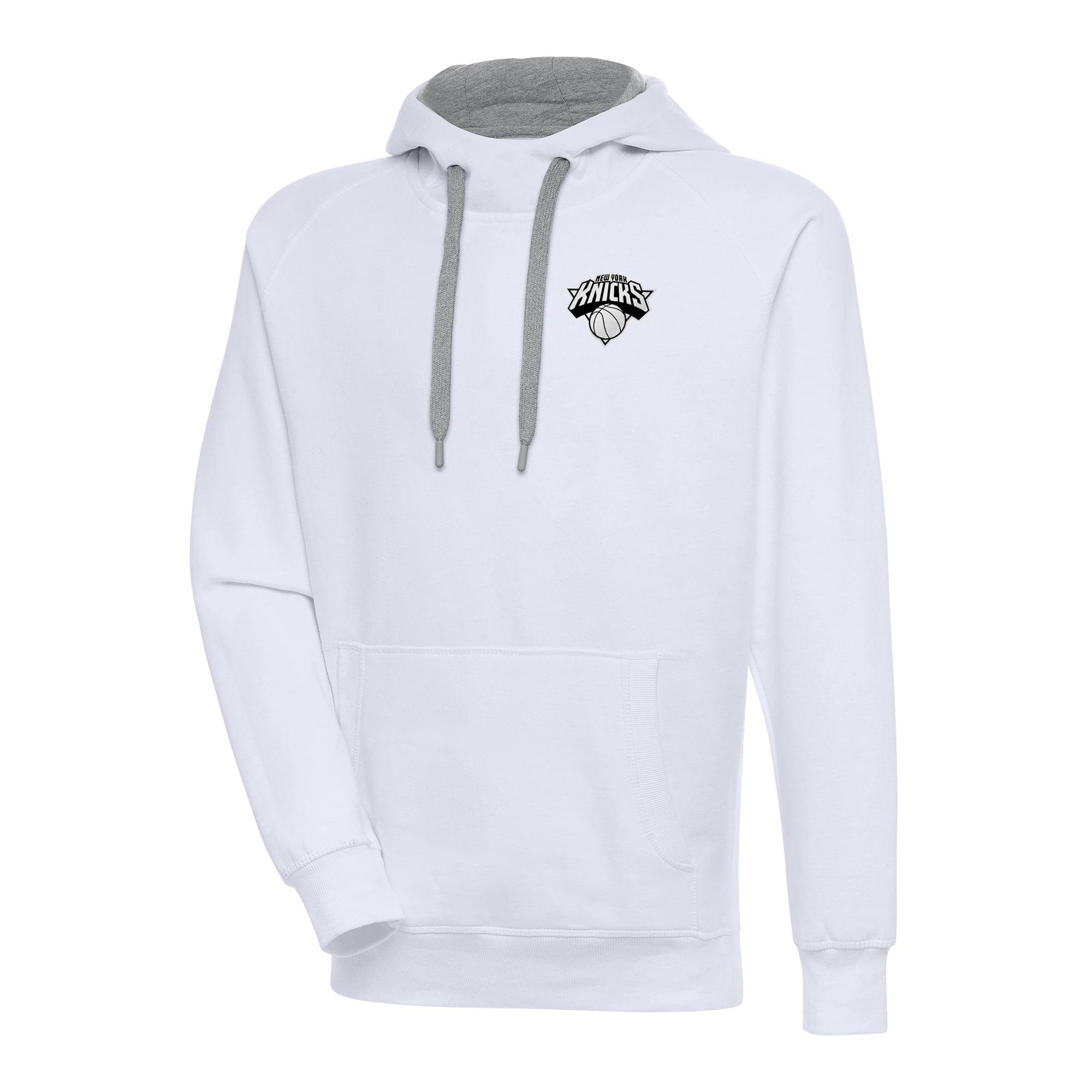 Men's Antigua White New York Knicks Metallic Logo Victory Raglan