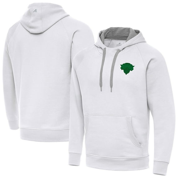 Men's Antigua White New York Knicks St. Patrick's Day Victory Raglan Pullover Hoodie