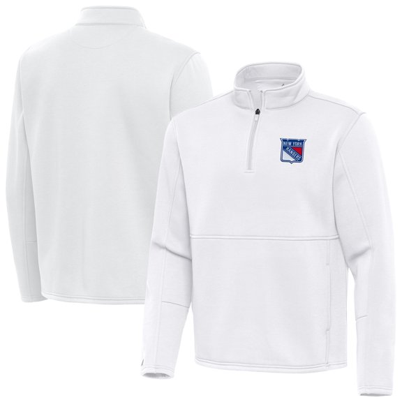 Men's Antigua White New York Rangers Twist Quarter-Zip Pullover Jacket