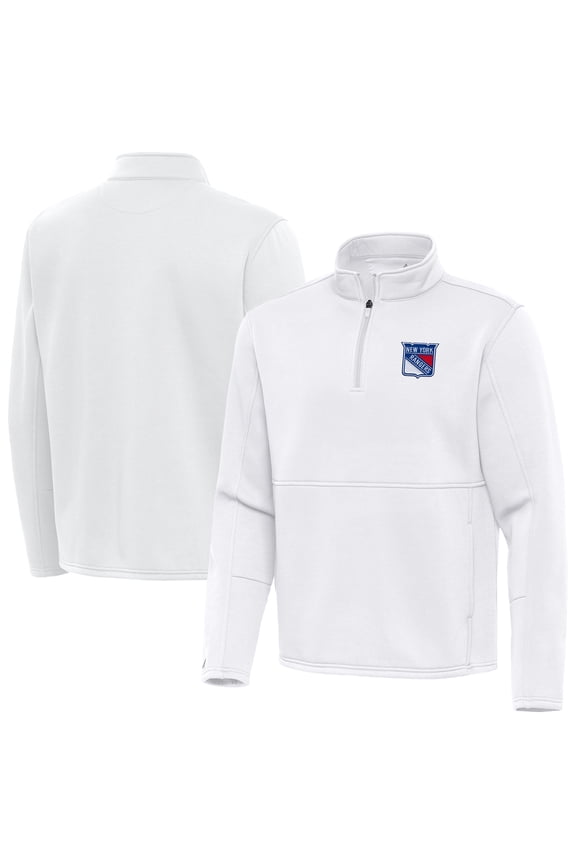 Men's Antigua White New York Rangers Twist Quarter-Zip Pullover Jacket