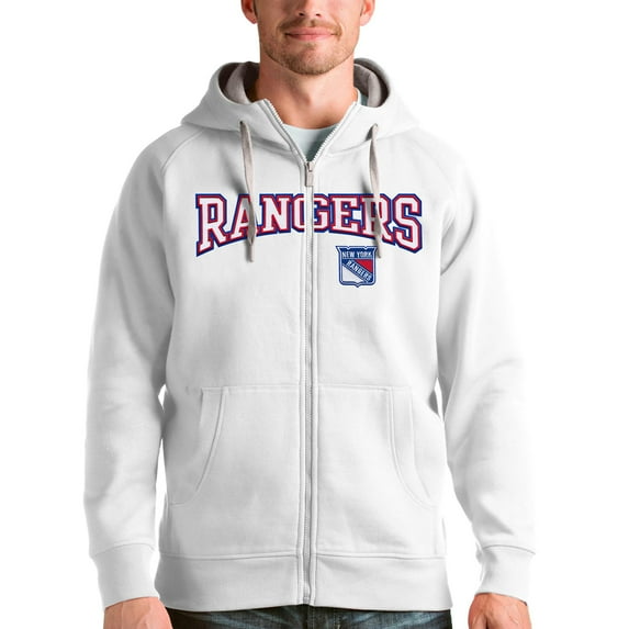Men's Antigua White New York Rangers Wordmark Victory Full-Zip Hoodie