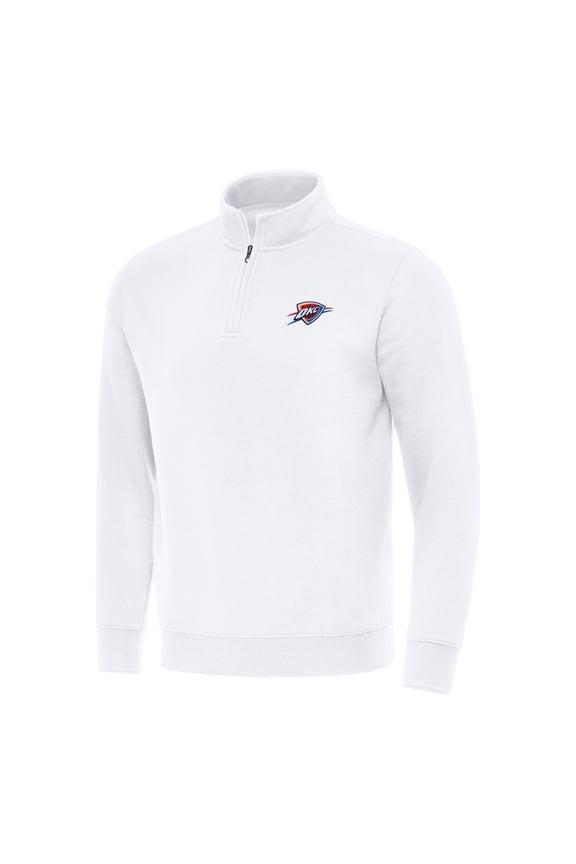 Men's Antigua White Oklahoma City Thunder Victory Quarter-Zip Mock Sweatshirt