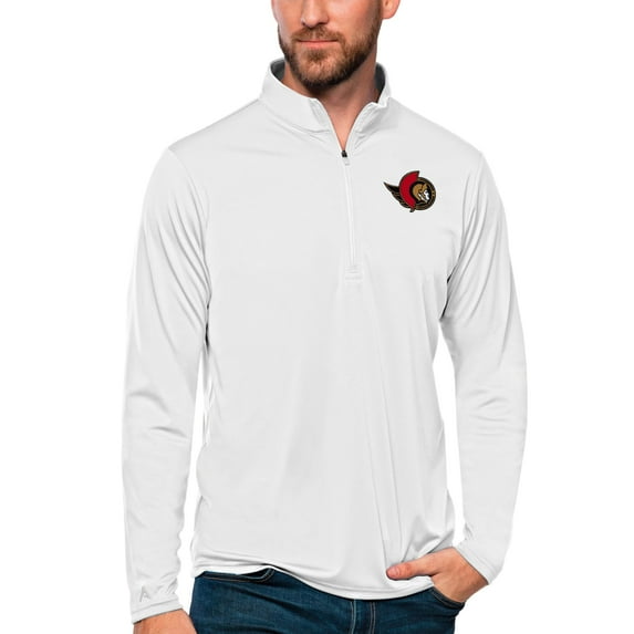 Men's Antigua White Ottawa Senators Tribute Quarter-Zip Pullover Top