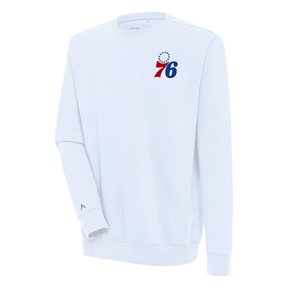 Men's Antigua White Philadelphia 76ers Victory Pullover Sweatshirt