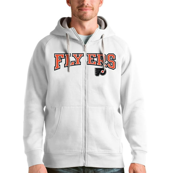 Men's Antigua White Philadelphia Flyers Wordmark Victory Full-Zip Hoodie