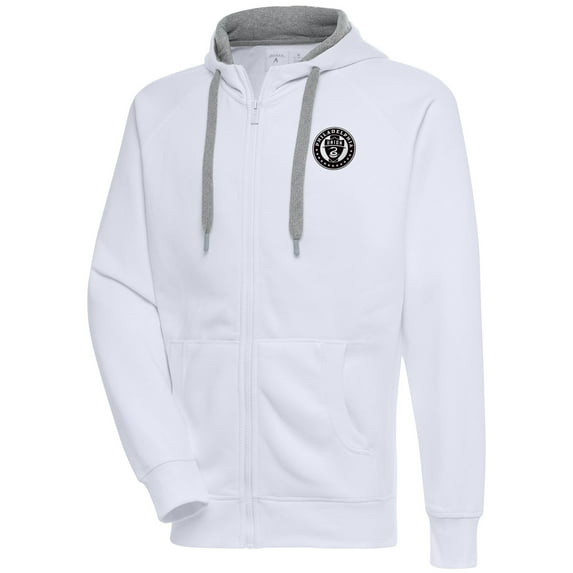 Men's Antigua White Philadelphia Union Brushed Metallic Victory Raglan Full-Zip Hoodie