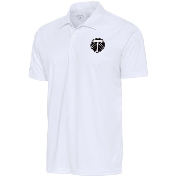 Men's Antigua White Portland Timbers Brushed Metallic Tribute Desert Dry Polo
