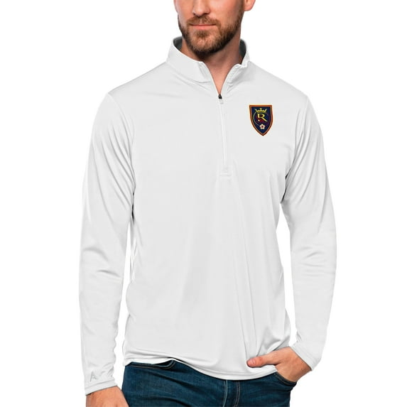 Men's Antigua White Real Salt Lake Tribute Quarter-Zip Pullover Top