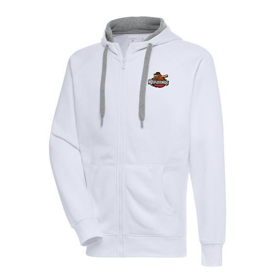 Men's Antigua White Rochester Red Wings Victory Full-Zip Hoodie