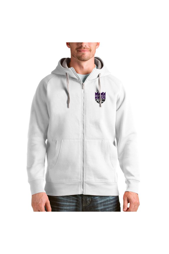 Men's Antigua White Sacramento Kings Logo Victory Full-Zip Hoodie