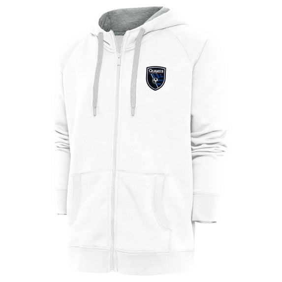 Men's Antigua White San Jose Earthquakes Logo Victory Full-Zip Hoodie