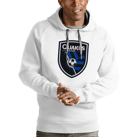 Men's Antigua White San Jose Earthquakes Victory Pullover Hoodie