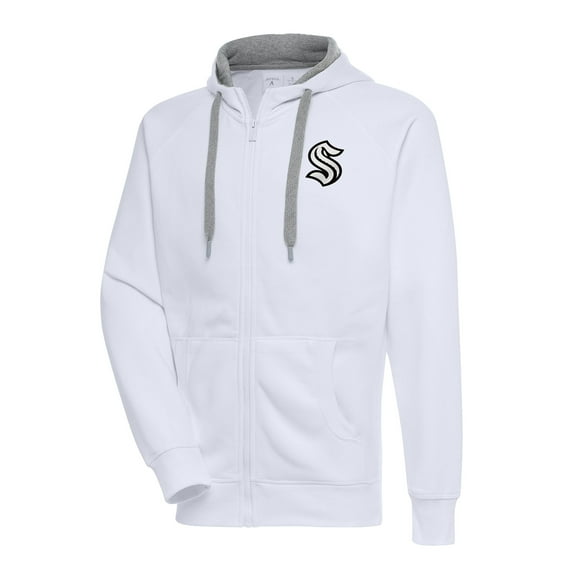 Men's Antigua White Seattle Kraken Metallic Logo Victory Full-Zip Hoodie
