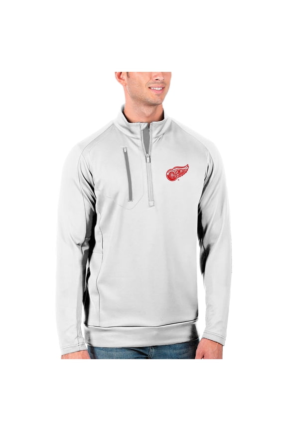 Men's Antigua White/Silver Detroit Red Wings Generation Quarter-Zip Pullover Jacket