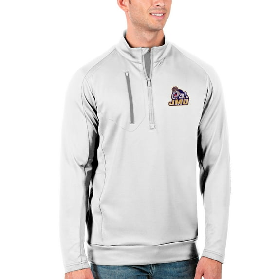 Men's Antigua White/Silver James Madison Dukes Generation Half-Zip Pullover Jacket