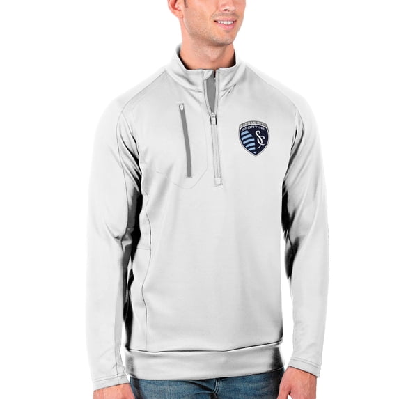 Men's Antigua White/Silver Sporting Kansas City Generation Quarter-Zip Pullover Jacket