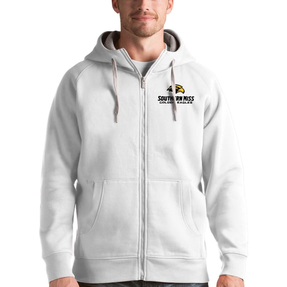 Men's Antigua White Southern Miss Golden Eagles Victory Full-Zip Hoodie
