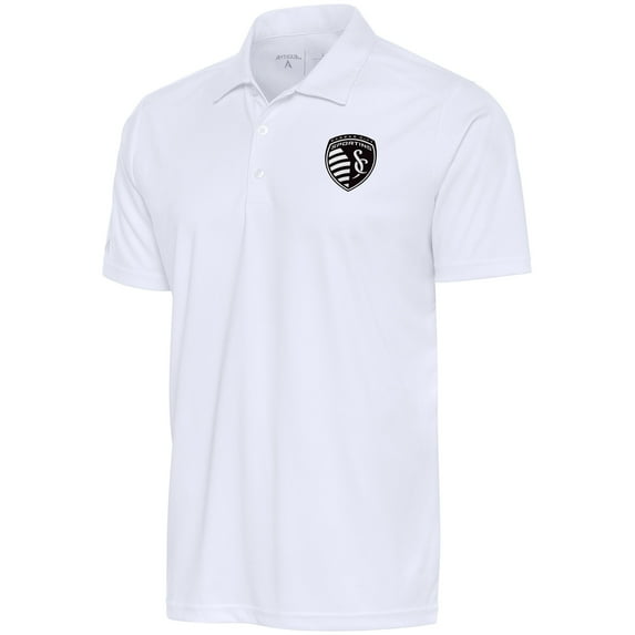 Men's Antigua White Sporting Kansas City Brushed Metallic Tribute Desert Dry Polo
