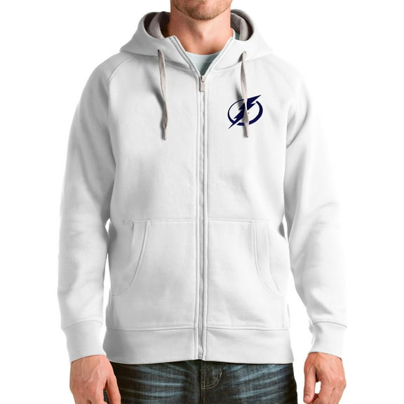 Men's Antigua White Tampa Bay Lightning Logo Victory Full-Zip Hoodie