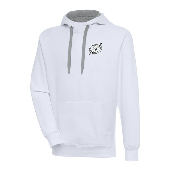 Men's Antigua White Tampa Bay Lightning Metallic Logo Victory Pullover Hoodie