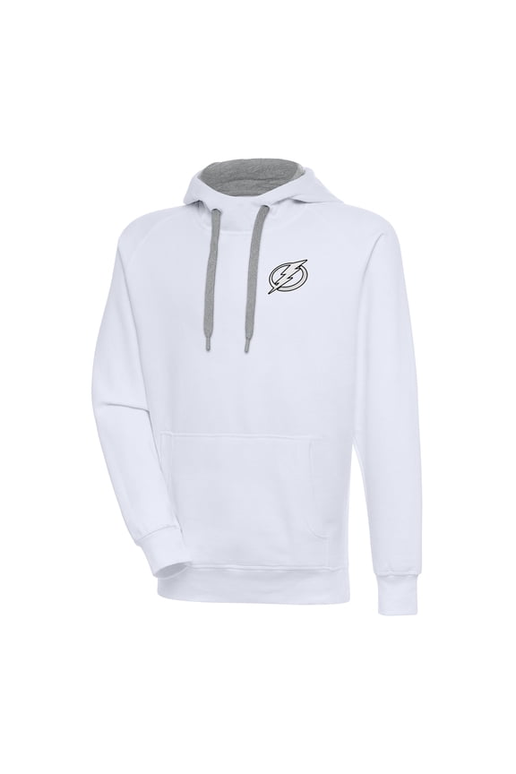 Men's Antigua White Tampa Bay Lightning Metallic Logo Victory Pullover Hoodie