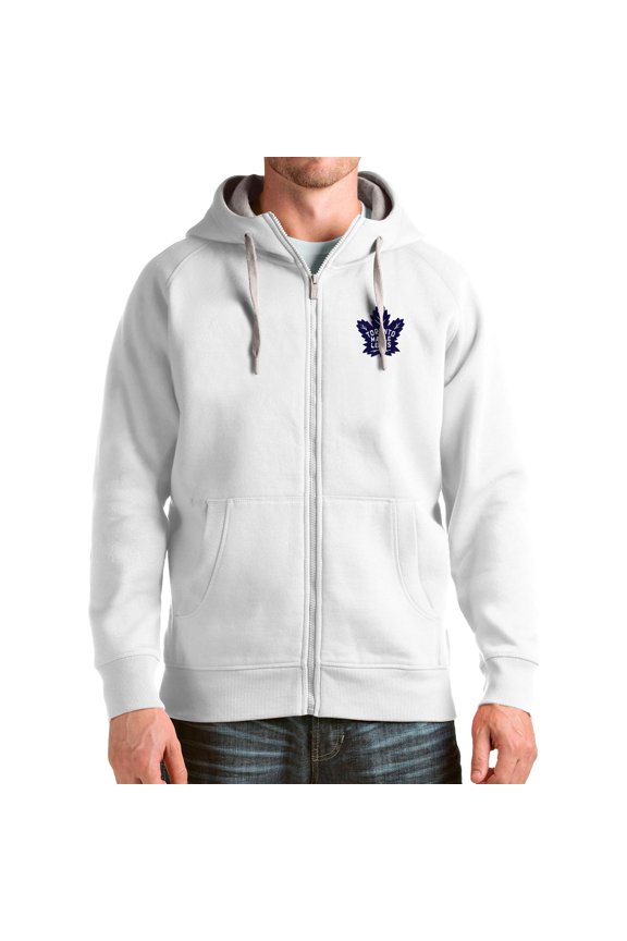 Men's Antigua White Toronto Maple Leafs Logo Victory Full-Zip Hoodie