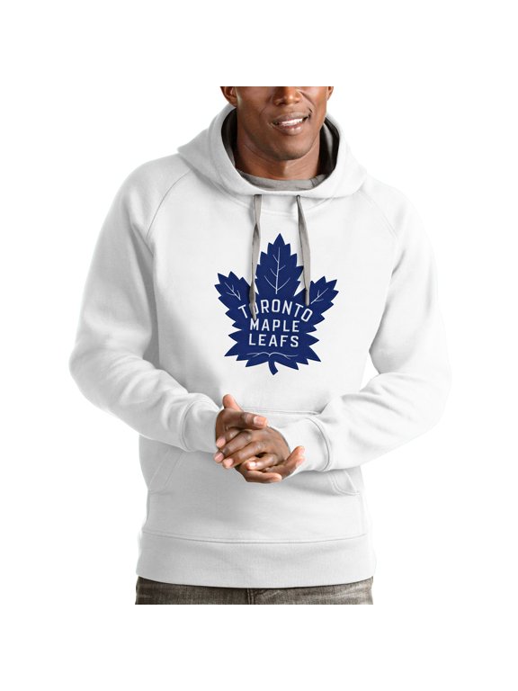 Men's Antigua White Toronto Maple Leafs Logo Victory Pullover Hoodie