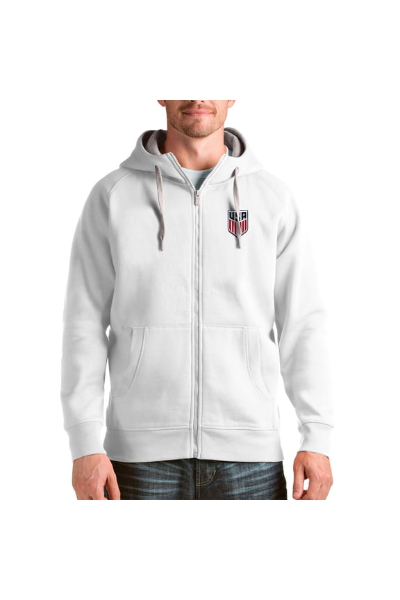 Men's Antigua White USMNT Victory Full-Zip Hoodie