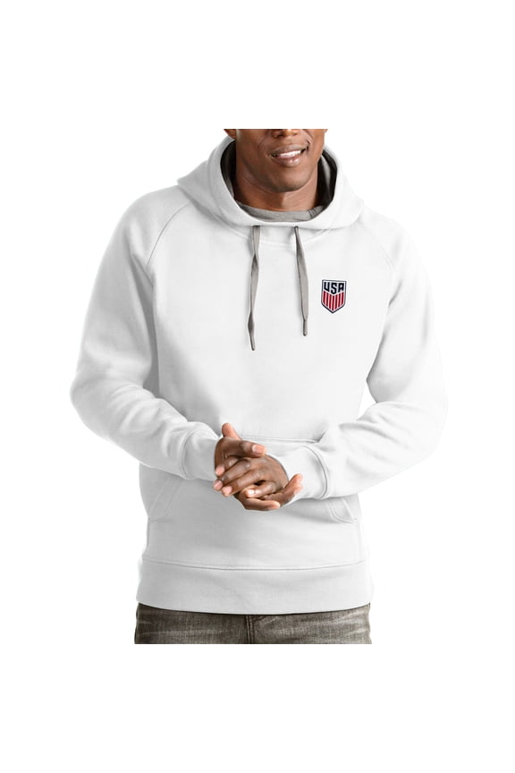 Men's Antigua White USMNT Victory Pullover Hoodie