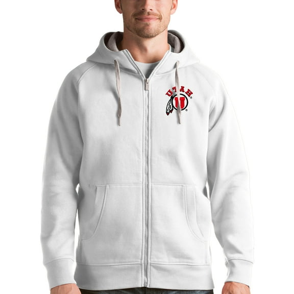Men's Antigua White Utah Utes Victory Full-Zip Hoodie