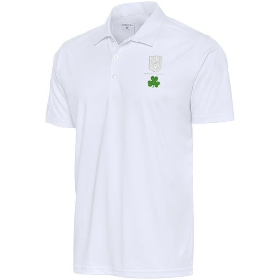 Men's Antigua White Vegas Golden Knights Shamrock Tribute Polo